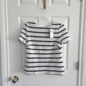 NWT Ralph Lauren Striped Sequin Short Sleeve Blouse